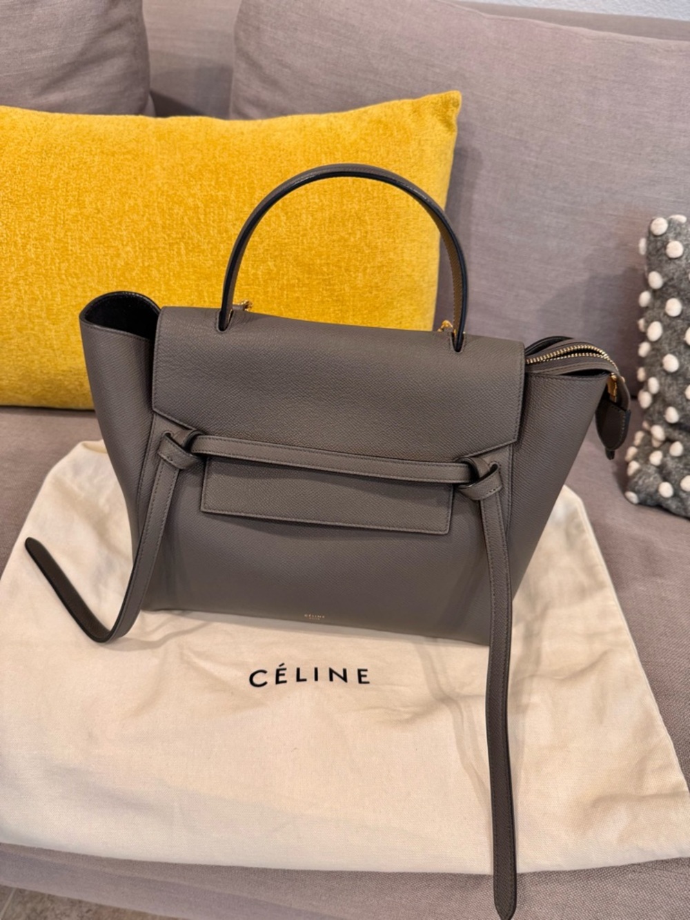 💯 💯% Celine Dark Gray Leather Top-Handle Satchel - Picture 3 of 13